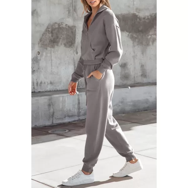 PRETTYGARDEN Womens 2 Piece Sweater Set Pullover Zip Up Sweatshirt Jogger Sweatpants Tracksuit Casual OutfitLight Grey