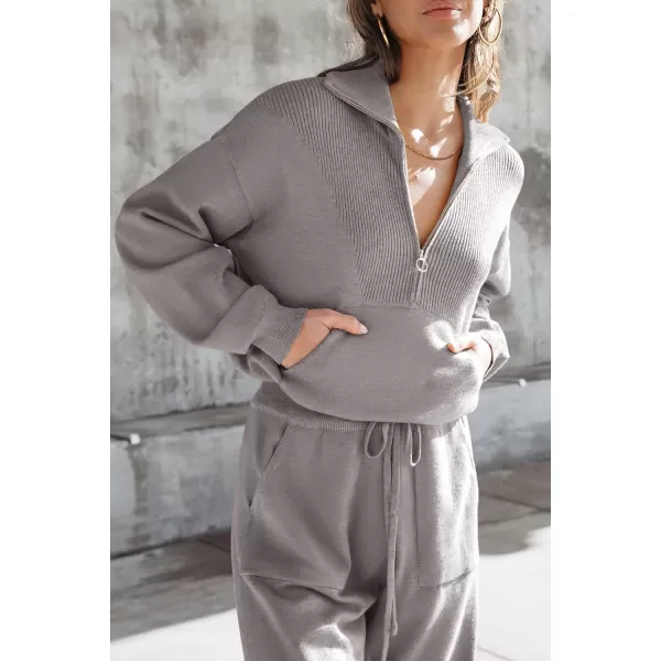 PRETTYGARDEN Womens 2 Piece Sweater Set Pullover Zip Up Sweatshirt Jogger Sweatpants Tracksuit Casual OutfitLight Grey