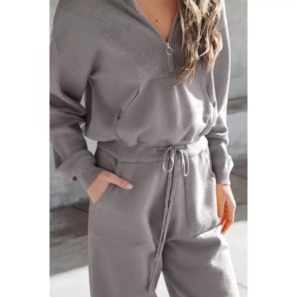 PRETTYGARDEN Womens 2 Piece Sweater Set Pullover Zip Up Sweatshirt Jogger Sweatpants Tracksuit Casual OutfitLight Grey