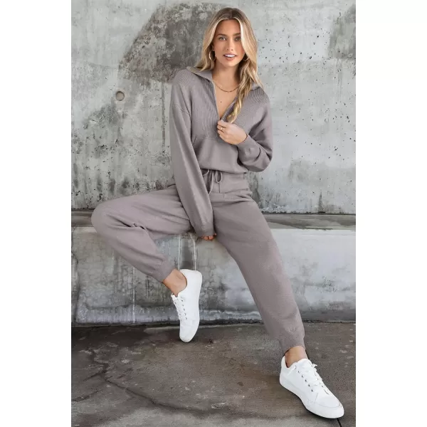 PRETTYGARDEN Womens 2 Piece Sweater Set Pullover Zip Up Sweatshirt Jogger Sweatpants Tracksuit Casual OutfitLight Grey