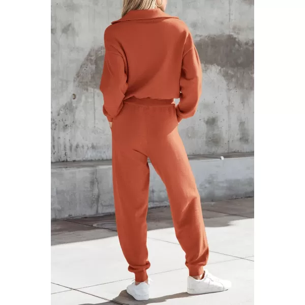PRETTYGARDEN Womens 2 Piece Sweater Set Pullover Zip Up Sweatshirt Jogger Sweatpants Tracksuit Casual OutfitOrange Red