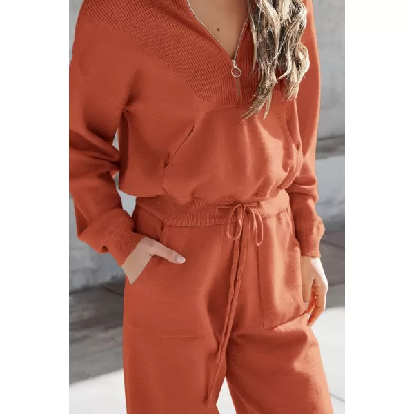 PRETTYGARDEN Womens 2 Piece Sweater Set Pullover Zip Up Sweatshirt Jogger Sweatpants Tracksuit Casual OutfitOrange Red