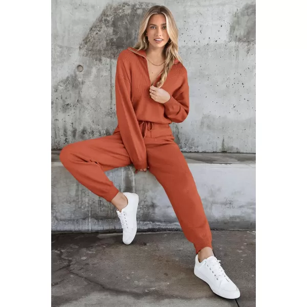 PRETTYGARDEN Womens 2 Piece Sweater Set Pullover Zip Up Sweatshirt Jogger Sweatpants Tracksuit Casual OutfitOrange Red