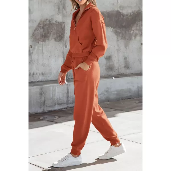 PRETTYGARDEN Womens 2 Piece Sweater Set Pullover Zip Up Sweatshirt Jogger Sweatpants Tracksuit Casual OutfitOrange Red