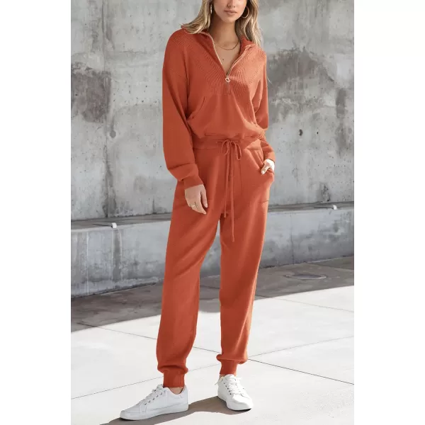 PRETTYGARDEN Womens 2 Piece Sweater Set Pullover Zip Up Sweatshirt Jogger Sweatpants Tracksuit Casual OutfitOrange Red