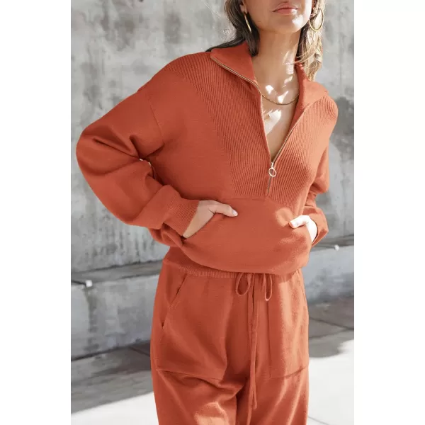PRETTYGARDEN Womens 2 Piece Sweater Set Pullover Zip Up Sweatshirt Jogger Sweatpants Tracksuit Casual OutfitOrange Red