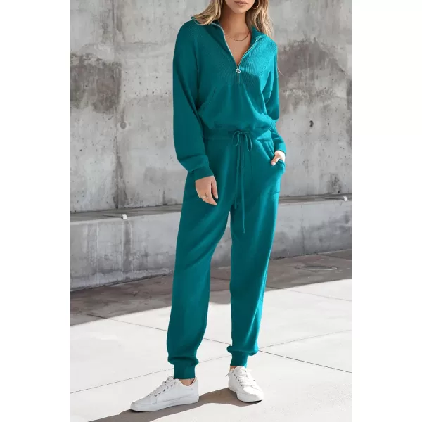 PRETTYGARDEN Womens 2 Piece Sweater Set Pullover Zip Up Sweatshirt Jogger Sweatpants Tracksuit Casual OutfitPeacock Blue