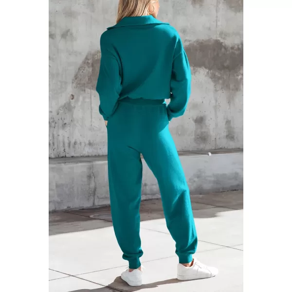 PRETTYGARDEN Womens 2 Piece Sweater Set Pullover Zip Up Sweatshirt Jogger Sweatpants Tracksuit Casual OutfitPeacock Blue