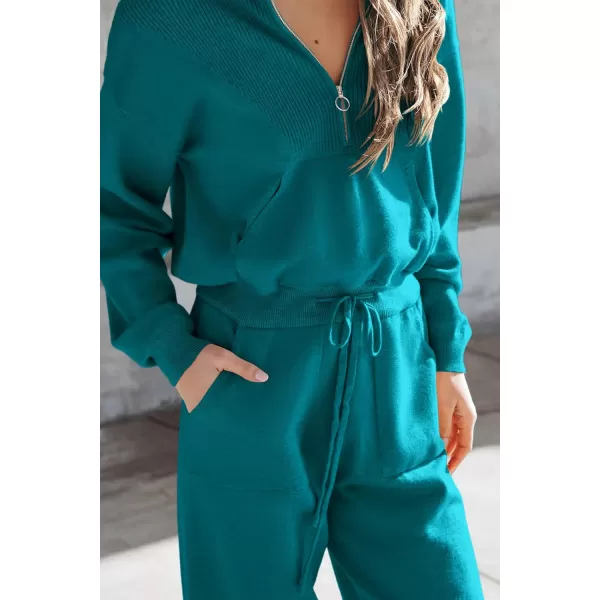 PRETTYGARDEN Womens 2 Piece Sweater Set Pullover Zip Up Sweatshirt Jogger Sweatpants Tracksuit Casual OutfitPeacock Blue