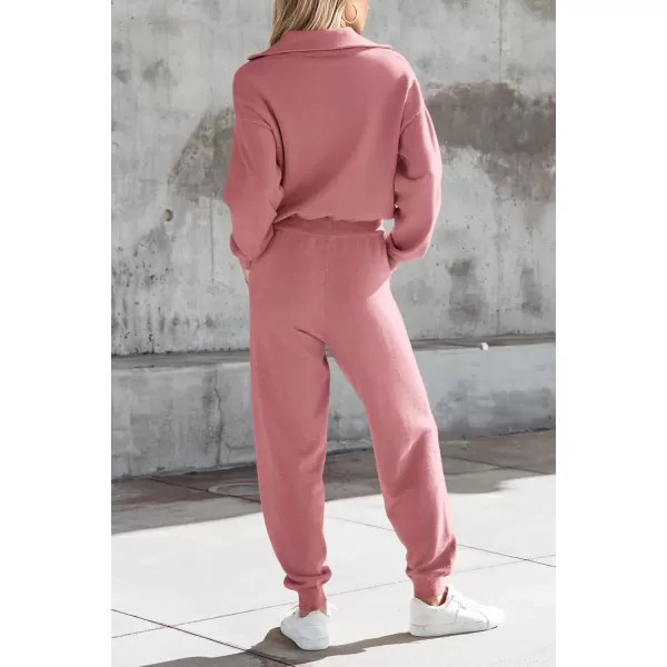 PRETTYGARDEN Womens 2 Piece Sweater Set Pullover Zip Up Sweatshirt Jogger Sweatpants Tracksuit Casual OutfitPink