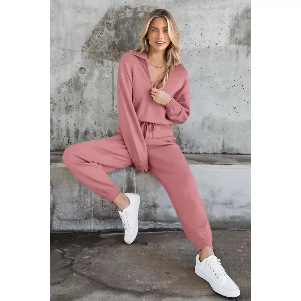 PRETTYGARDEN Womens 2 Piece Sweater Set Pullover Zip Up Sweatshirt Jogger Sweatpants Tracksuit Casual OutfitPink