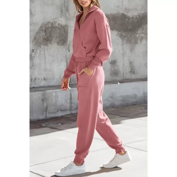 PRETTYGARDEN Womens 2 Piece Sweater Set Pullover Zip Up Sweatshirt Jogger Sweatpants Tracksuit Casual OutfitPink