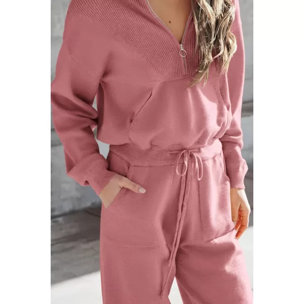 PRETTYGARDEN Womens 2 Piece Sweater Set Pullover Zip Up Sweatshirt Jogger Sweatpants Tracksuit Casual OutfitPink