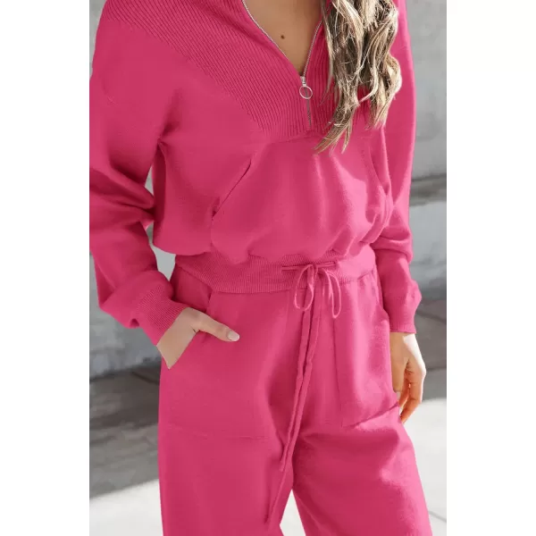 PRETTYGARDEN Womens 2 Piece Sweater Set Pullover Zip Up Sweatshirt Jogger Sweatpants Tracksuit Casual OutfitRose Red