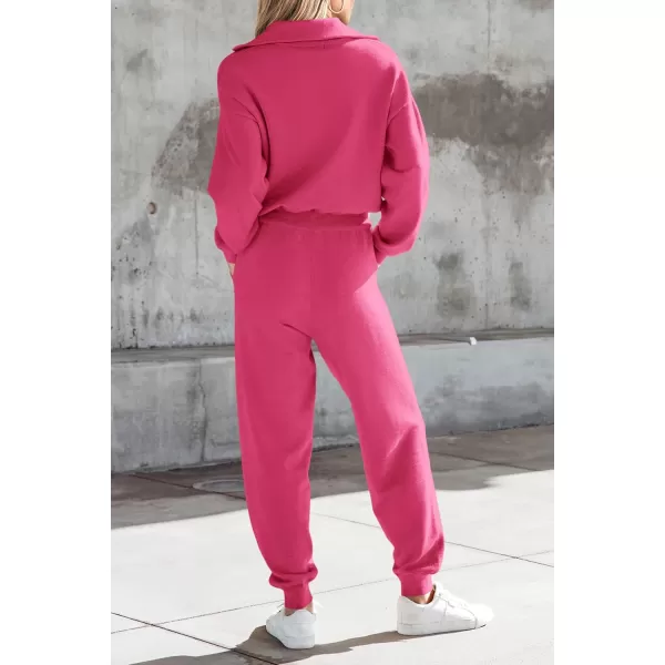 PRETTYGARDEN Womens 2 Piece Sweater Set Pullover Zip Up Sweatshirt Jogger Sweatpants Tracksuit Casual OutfitRose Red