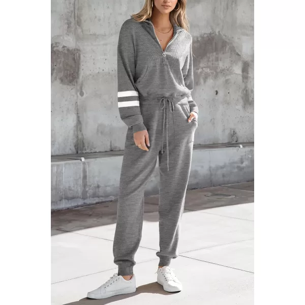 PRETTYGARDEN Womens 2 Piece Sweater Set Pullover Zip Up Sweatshirt Jogger Sweatpants Tracksuit Casual OutfitStriped Grey