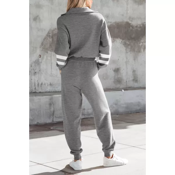 PRETTYGARDEN Womens 2 Piece Sweater Set Pullover Zip Up Sweatshirt Jogger Sweatpants Tracksuit Casual OutfitStriped Grey