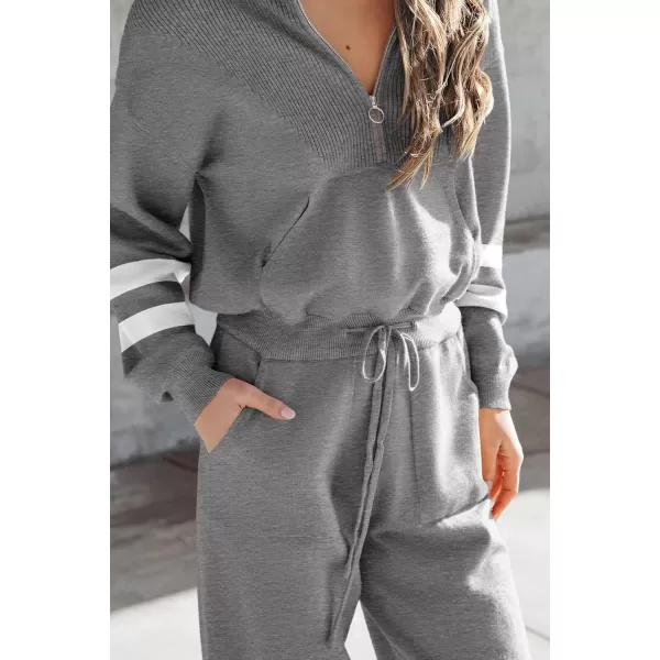 PRETTYGARDEN Womens 2 Piece Sweater Set Pullover Zip Up Sweatshirt Jogger Sweatpants Tracksuit Casual OutfitStriped Grey