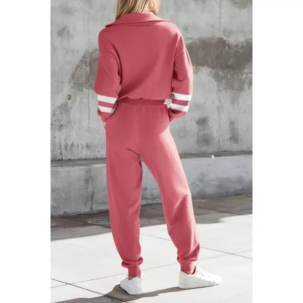 PRETTYGARDEN Womens 2 Piece Sweater Set Pullover Zip Up Sweatshirt Jogger Sweatpants Tracksuit Casual OutfitStriped Pink