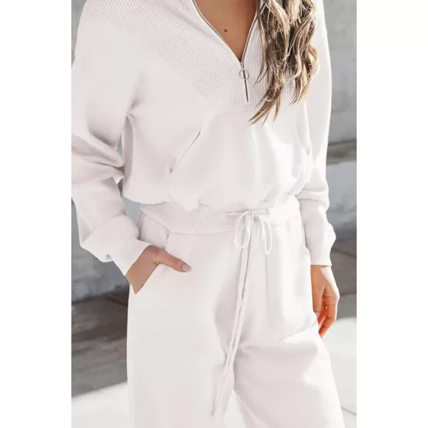PRETTYGARDEN Womens 2 Piece Sweater Set Pullover Zip Up Sweatshirt Jogger Sweatpants Tracksuit Casual OutfitWhite