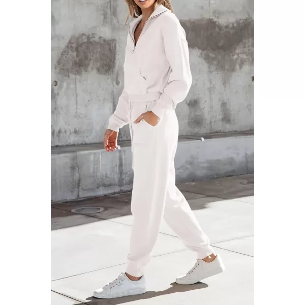PRETTYGARDEN Womens 2 Piece Sweater Set Pullover Zip Up Sweatshirt Jogger Sweatpants Tracksuit Casual OutfitWhite