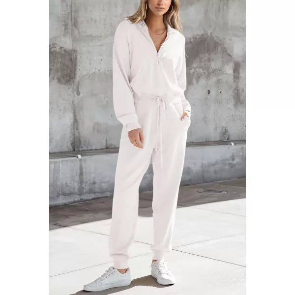 PRETTYGARDEN Womens 2 Piece Sweater Set Pullover Zip Up Sweatshirt Jogger Sweatpants Tracksuit Casual OutfitWhite