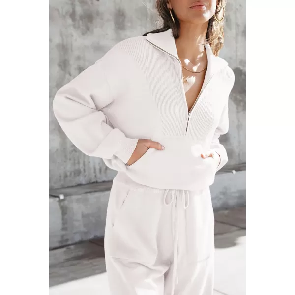 PRETTYGARDEN Womens 2 Piece Sweater Set Pullover Zip Up Sweatshirt Jogger Sweatpants Tracksuit Casual OutfitWhite