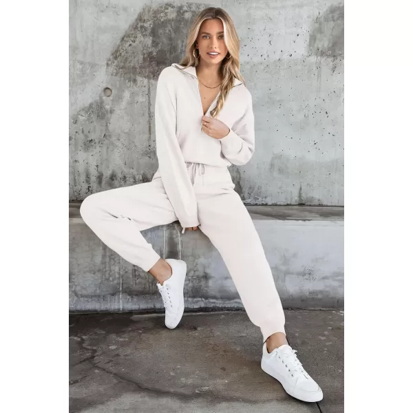 PRETTYGARDEN Womens 2 Piece Sweater Set Pullover Zip Up Sweatshirt Jogger Sweatpants Tracksuit Casual OutfitWhite