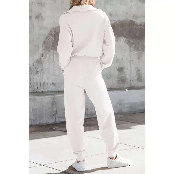 PRETTYGARDEN Womens 2 Piece Sweater Set Pullover Zip Up Sweatshirt Jogger Sweatpants Tracksuit Casual OutfitWhite