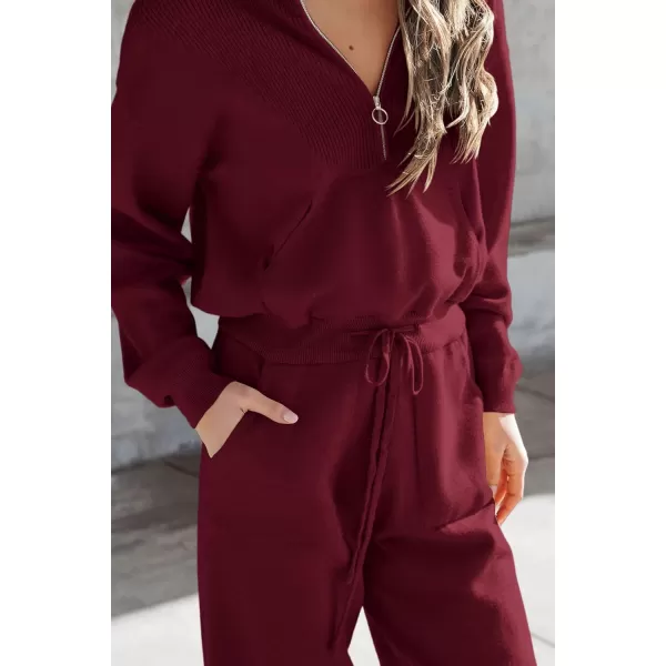 PRETTYGARDEN Womens 2 Piece Sweater Set Pullover Zip Up Sweatshirt Jogger Sweatpants Tracksuit Casual OutfitWine Red
