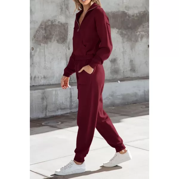 PRETTYGARDEN Womens 2 Piece Sweater Set Pullover Zip Up Sweatshirt Jogger Sweatpants Tracksuit Casual OutfitWine Red