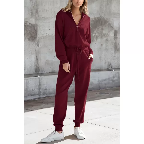 PRETTYGARDEN Womens 2 Piece Sweater Set Pullover Zip Up Sweatshirt Jogger Sweatpants Tracksuit Casual OutfitWine Red