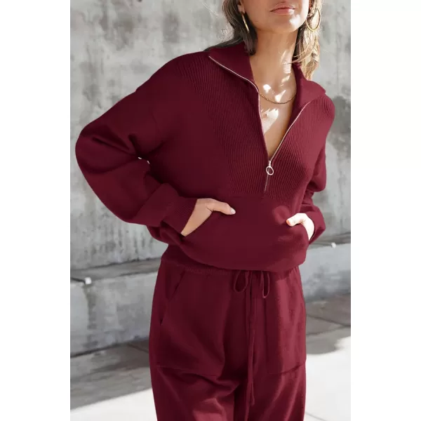 PRETTYGARDEN Womens 2 Piece Sweater Set Pullover Zip Up Sweatshirt Jogger Sweatpants Tracksuit Casual OutfitWine Red