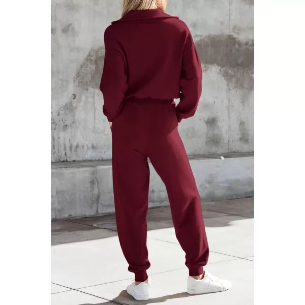 PRETTYGARDEN Womens 2 Piece Sweater Set Pullover Zip Up Sweatshirt Jogger Sweatpants Tracksuit Casual OutfitWine Red