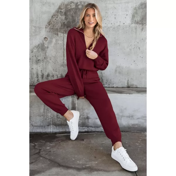 PRETTYGARDEN Womens 2 Piece Sweater Set Pullover Zip Up Sweatshirt Jogger Sweatpants Tracksuit Casual OutfitWine Red