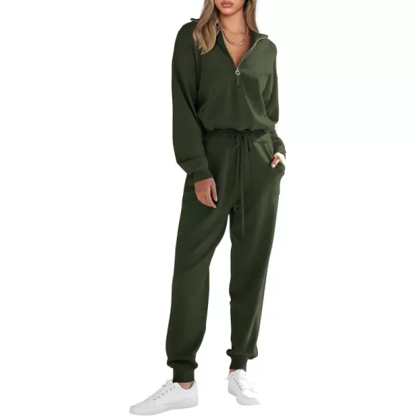 PRETTYGARDEN Womens 2 Piece Sweater Set Pullover Zip Up Sweatshirt Jogger Sweatpants Tracksuit Casual OutfitArmy Green
