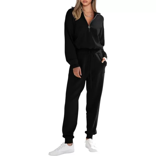 PRETTYGARDEN Womens 2 Piece Sweater Set Pullover Zip Up Sweatshirt Jogger Sweatpants Tracksuit Casual OutfitBlack