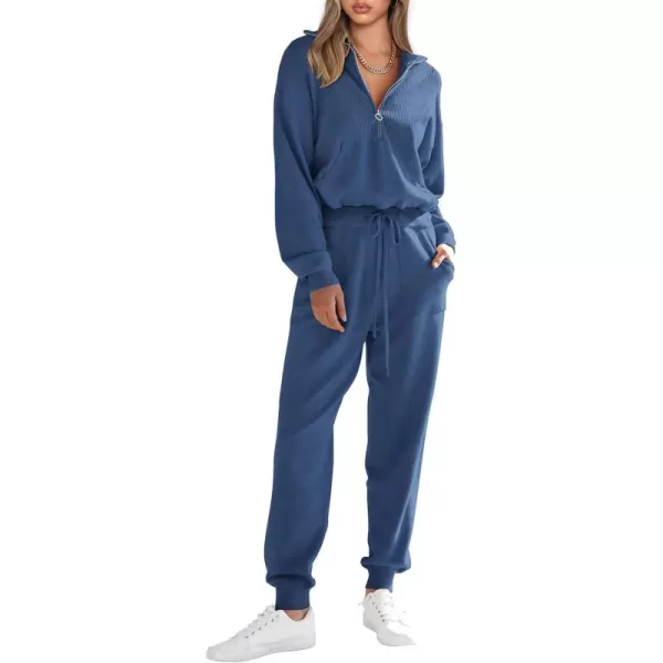 PRETTYGARDEN Womens 2 Piece Sweater Set Pullover Zip Up Sweatshirt Jogger Sweatpants Tracksuit Casual OutfitBlue