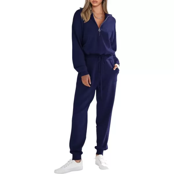 PRETTYGARDEN Womens 2 Piece Sweater Set Pullover Zip Up Sweatshirt Jogger Sweatpants Tracksuit Casual OutfitDark Blue