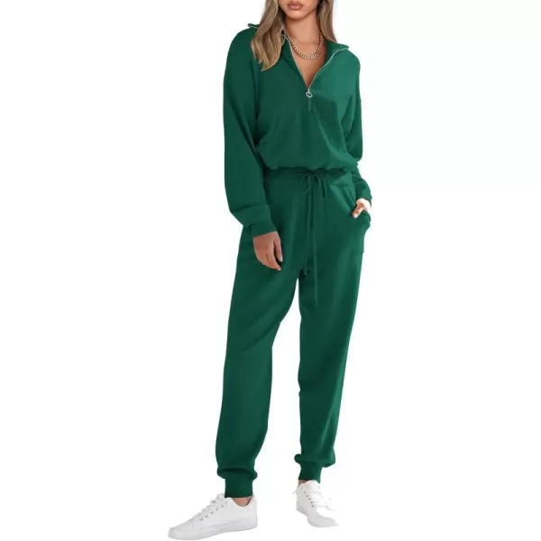 PRETTYGARDEN Womens 2 Piece Sweater Set Pullover Zip Up Sweatshirt Jogger Sweatpants Tracksuit Casual OutfitDark Green