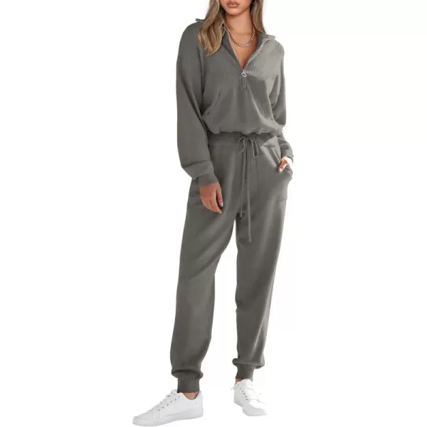 PRETTYGARDEN Womens 2 Piece Sweater Set Pullover Zip Up Sweatshirt Jogger Sweatpants Tracksuit Casual OutfitDark Grey