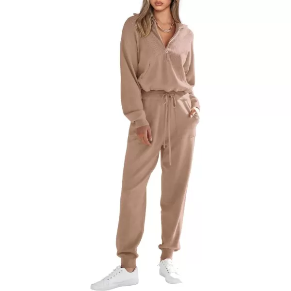 PRETTYGARDEN Womens 2 Piece Sweater Set Pullover Zip Up Sweatshirt Jogger Sweatpants Tracksuit Casual OutfitKhaki