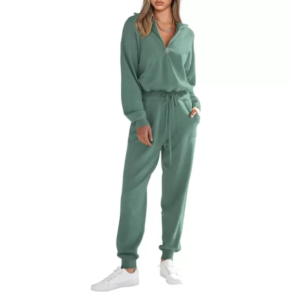 PRETTYGARDEN Womens 2 Piece Sweater Set Pullover Zip Up Sweatshirt Jogger Sweatpants Tracksuit Casual OutfitLake Green