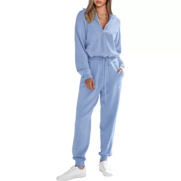 PRETTYGARDEN Womens 2 Piece Sweater Set Pullover Zip Up Sweatshirt Jogger Sweatpants Tracksuit Casual OutfitLight Blue