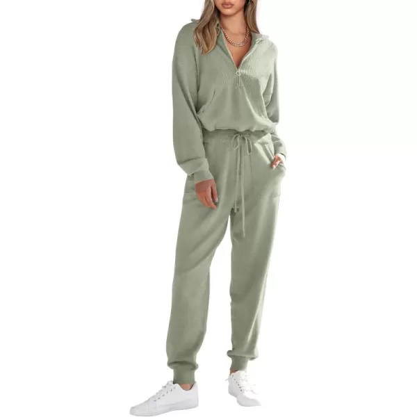 PRETTYGARDEN Womens 2 Piece Sweater Set Pullover Zip Up Sweatshirt Jogger Sweatpants Tracksuit Casual OutfitLight Green