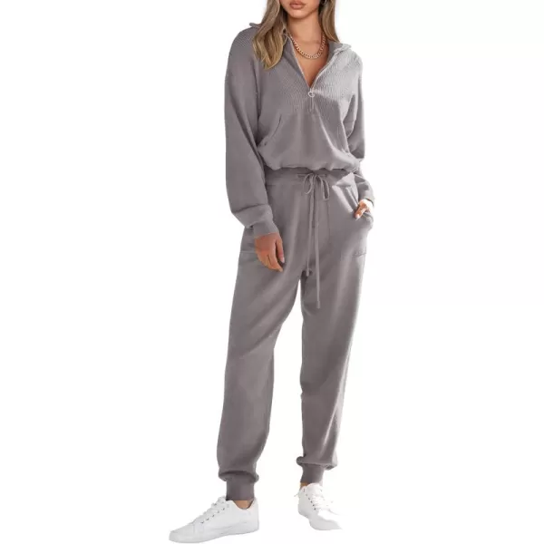 PRETTYGARDEN Womens 2 Piece Sweater Set Pullover Zip Up Sweatshirt Jogger Sweatpants Tracksuit Casual OutfitLight Grey