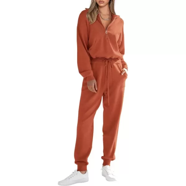 PRETTYGARDEN Womens 2 Piece Sweater Set Pullover Zip Up Sweatshirt Jogger Sweatpants Tracksuit Casual OutfitOrange Red