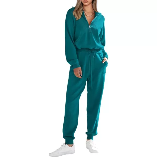 PRETTYGARDEN Womens 2 Piece Sweater Set Pullover Zip Up Sweatshirt Jogger Sweatpants Tracksuit Casual OutfitPeacock Blue