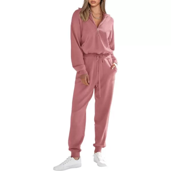 PRETTYGARDEN Womens 2 Piece Sweater Set Pullover Zip Up Sweatshirt Jogger Sweatpants Tracksuit Casual OutfitPink