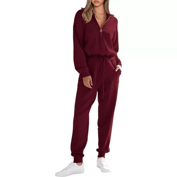 PRETTYGARDEN Womens 2 Piece Sweater Set Pullover Zip Up Sweatshirt Jogger Sweatpants Tracksuit Casual OutfitWine Red